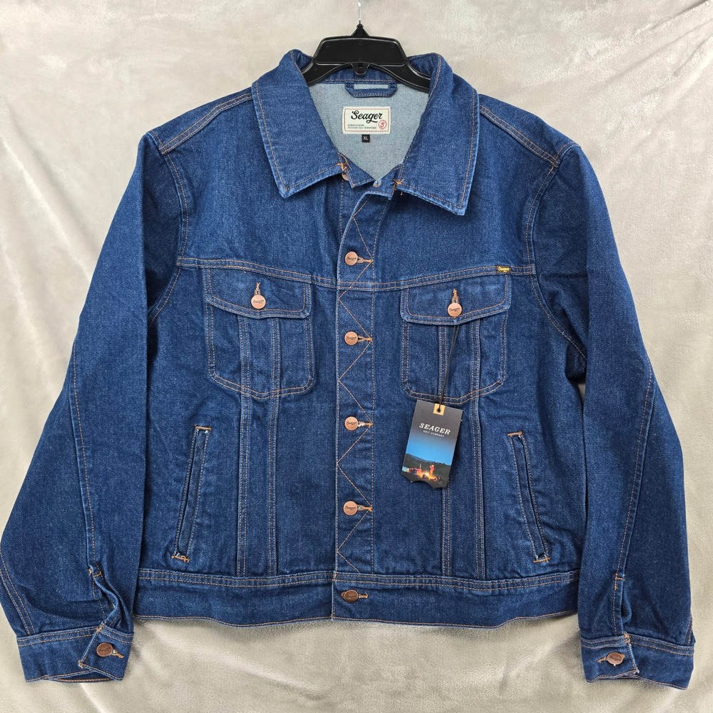 Seager Freewheelin Denim Jacket Men‎ XL Rined Indigo Trucker Huckberry NEW